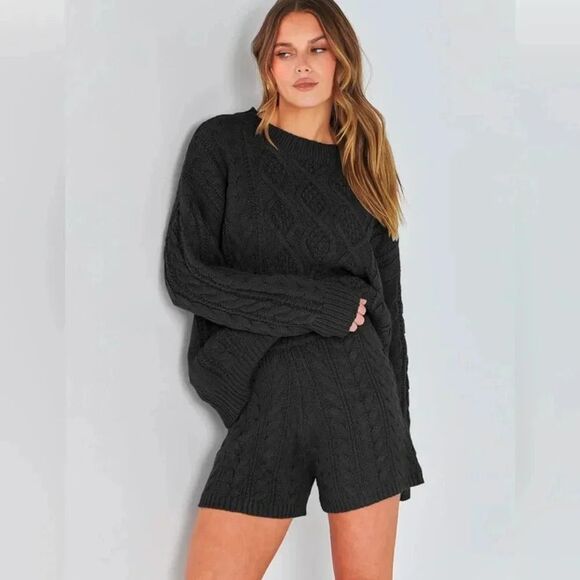 Black Knit Lounge Set Size Large NWT – 2-Piece Sweater & Shorts, Cabincore - Picture 1 of 7